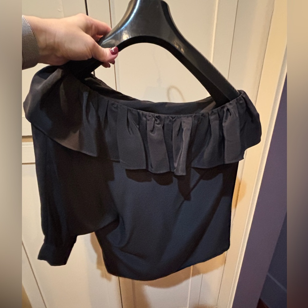 Designer one shoulder black silk blouse